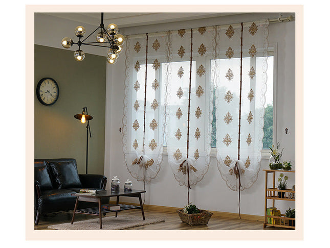 Firana panelowa z brązowym haftem