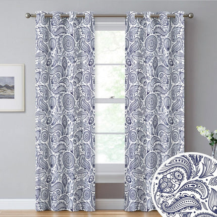 Biała zasłona na przelotkach we wzór paisley