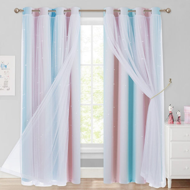 Podwójna zasłona z tiulem gwiazdki