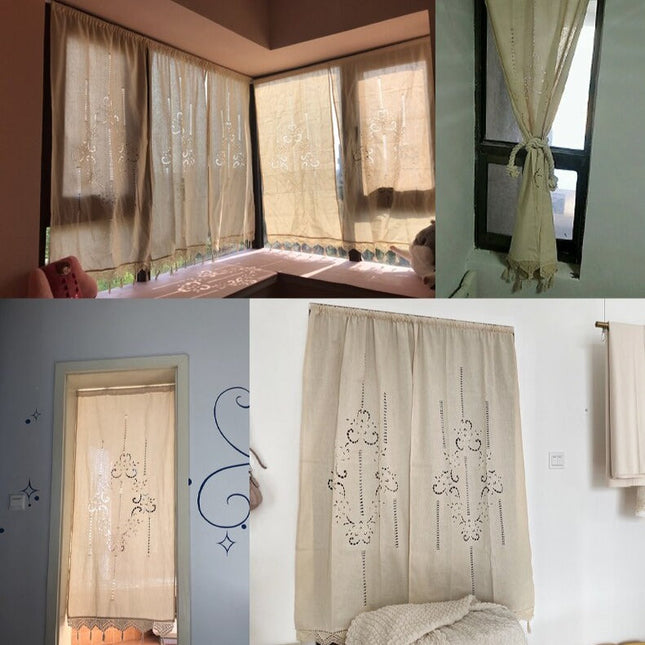 Rustykalna zasłona ażurowa z frędzlami