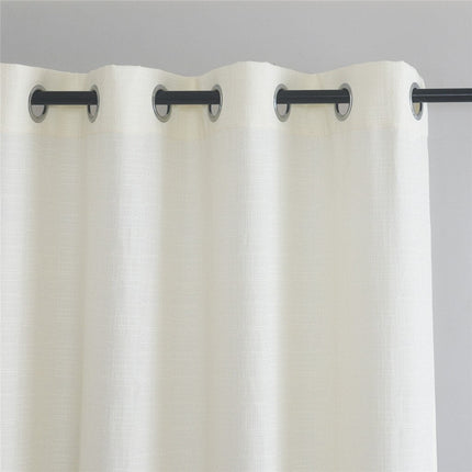 Beżowa zasłona o strukturze lnu