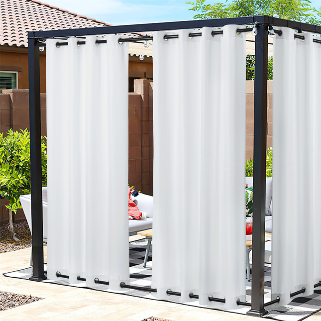 Pomarańczowa zasłona ogrodowa na altanę z przelotkami.