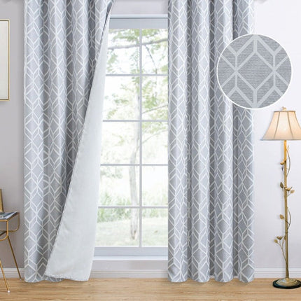 Jasnoszara zasłona zaciemniająca w geometryczny wzór