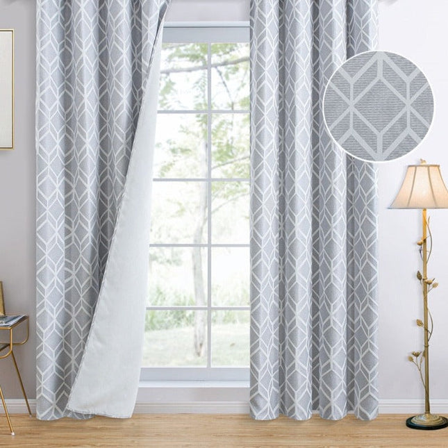 Jasnoszara zasłona zaciemniająca w geometryczny wzór