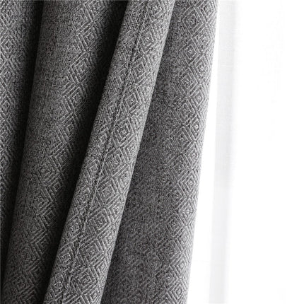 Szara zasłona o splocie płóciennym