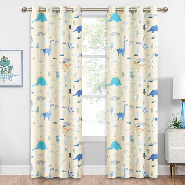 Beżowa dziecięca zasłona zaciemniająca w dinozaury