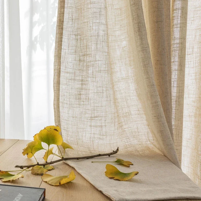 Beżowa firana lniana do salonu