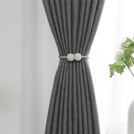 Szara zasłona o splocie płóciennym