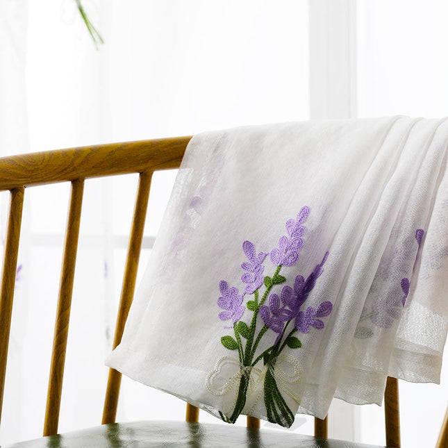 Firana haftowana w kwiaty lawendy