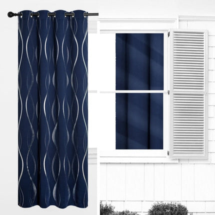 Niebieska zasłona ze srebrnym wzorem fali