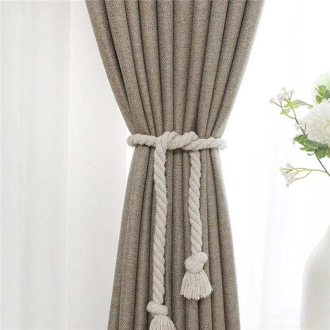 Ciemnobeżowa gładka zasłona do salonu