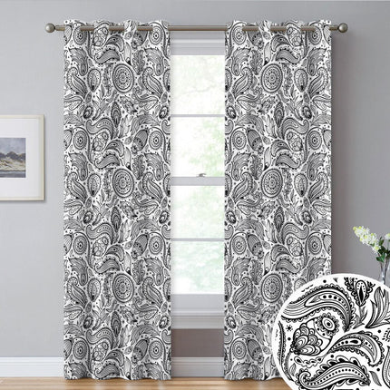 Biała zasłona na przelotkach we wzór paisley