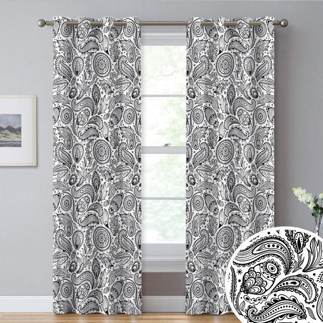 Biała zasłona na przelotkach we wzór paisley