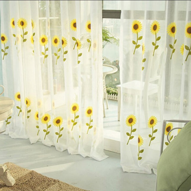 Firana haftowana w żółte słoneczniki