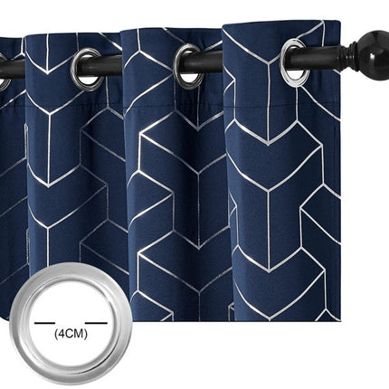 Granatowa zasłona ze złotym geometrycznym wzorem