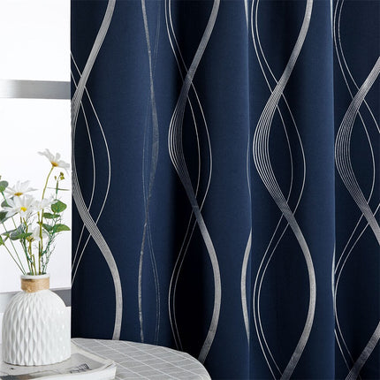 Niebieska zasłona ze srebrnym wzorem fali