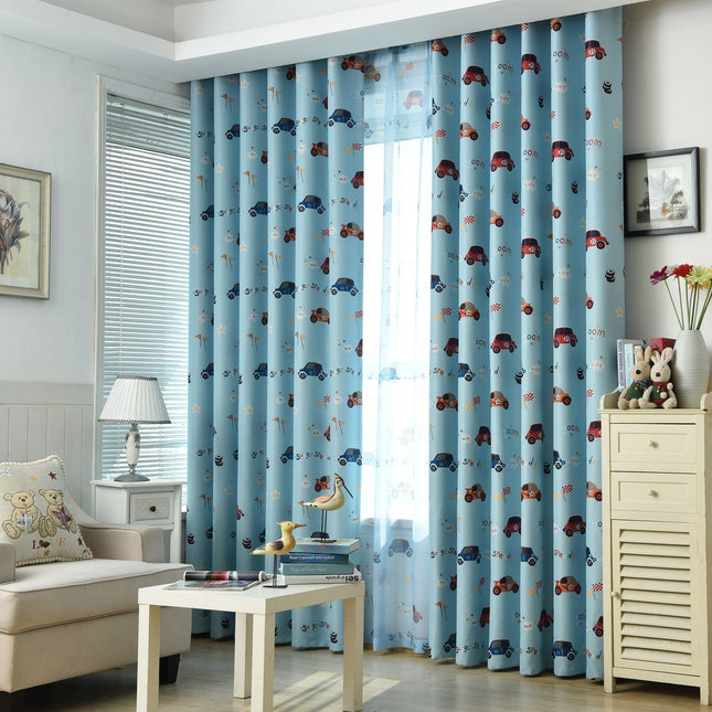 Dziecięca zasłona zaciemniająca w niebieskie autka