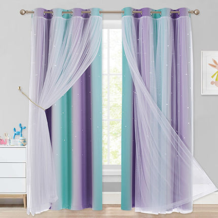 Podwójna zasłona z tiulem gwiazdki