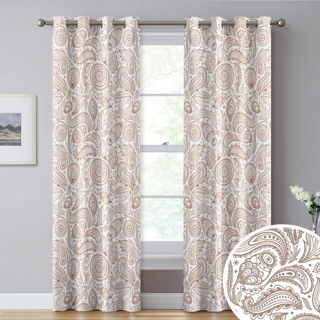 Biała zasłona na przelotkach we wzór paisley