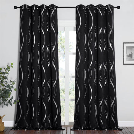 Czarna zasłona ze srebrnym wzorem fali