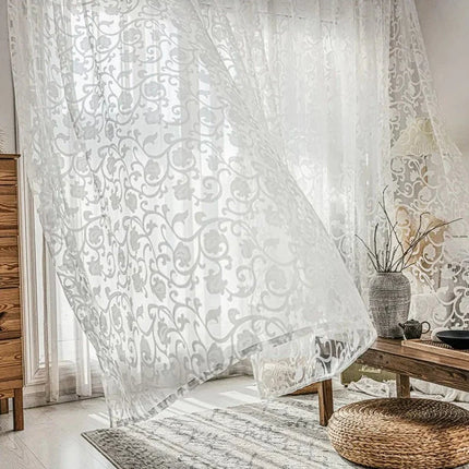 Firana z żakardowym kwiatowym wzorem