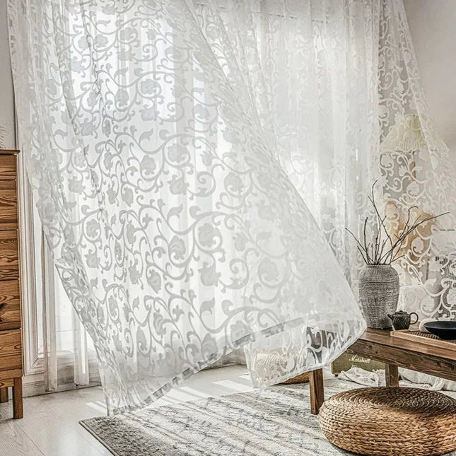 Firana z żakardowym kwiatowym wzorem
