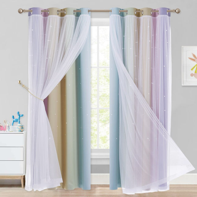 Podwójna zasłona z tiulem gwiazdki