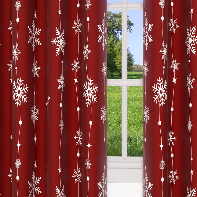 Świąteczna zasłona w czerwone płatki śniegu