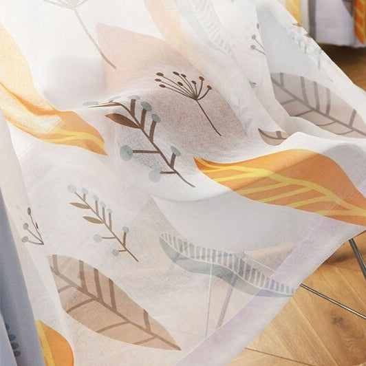 Firana z żółtym wzorem botanicznym