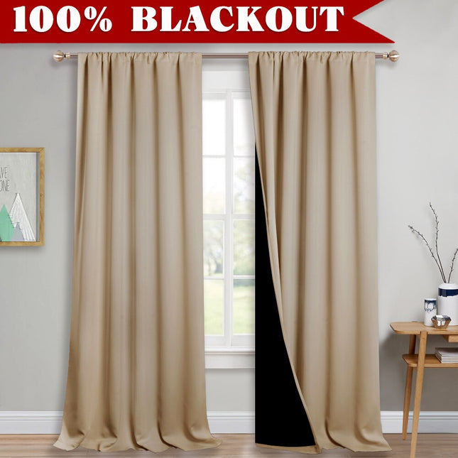 Beżowa gładka zasłona zaciemniająca na taśmie