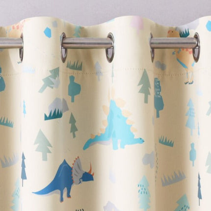 Beżowa dziecięca zasłona zaciemniająca w dinozaury