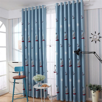 Firana lniana z haftowaną żaglówką