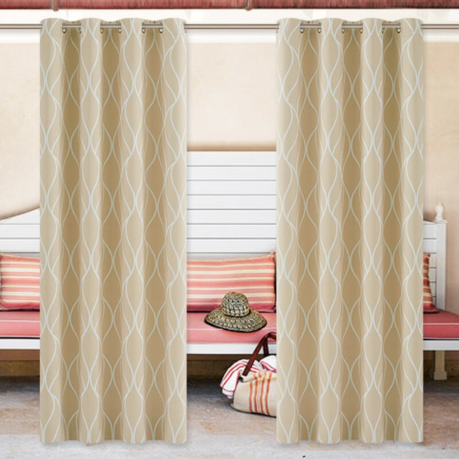 Jasnoszara zasłona ogrodowa w falisty wzór.