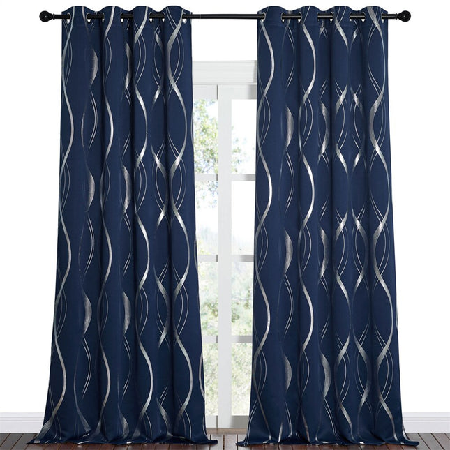 Niebieska zasłona ze srebrnym wzorem fali