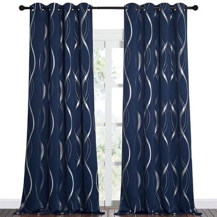 Niebieska zasłona ze srebrnym wzorem fali