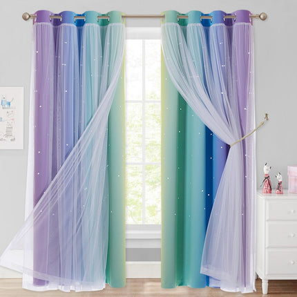 Podwójna zasłona z tiulem gwiazdki