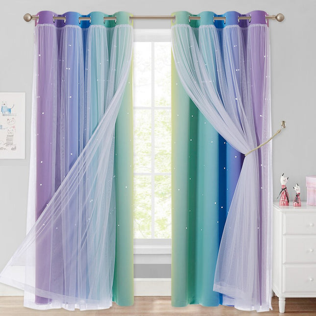 Podwójna zasłona z tiulem gwiazdki