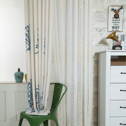 Lniana zasłona zaciemniająca z haftem.