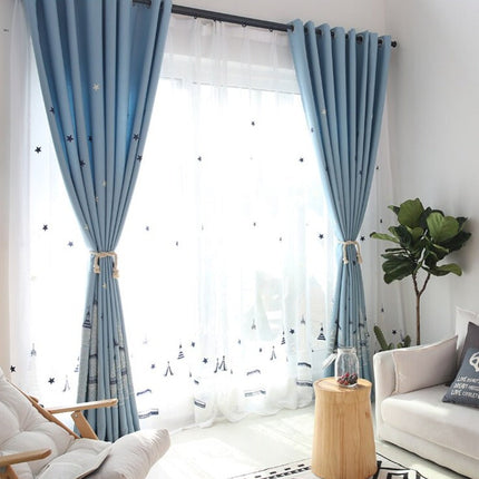 Granatowa firanka w marynistyczne wzory