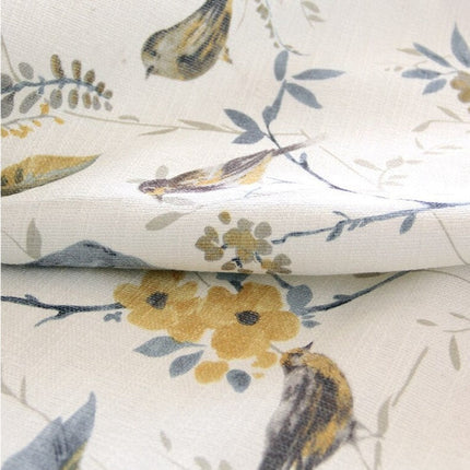 Zasłona lniana w ptaki i kwiaty