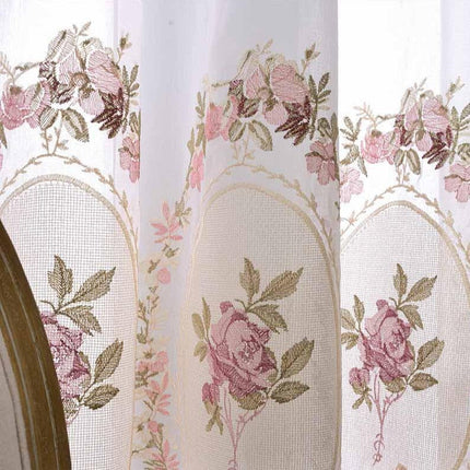 Firana z haftem w różowe róże
