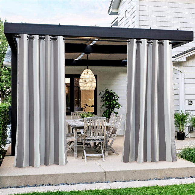 Zasłona ogrodowa w biało-szare pasy