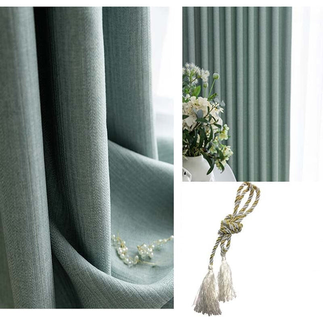 Miętowa zasłona zaciemniająca o splocie lnu