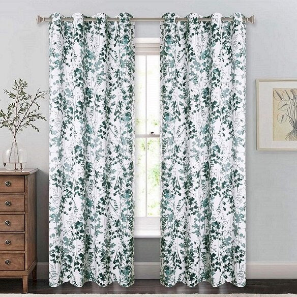Zasłona w zielony wzór botaniczny