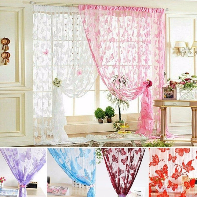 Prześwitująca firana w kolorowe motyle