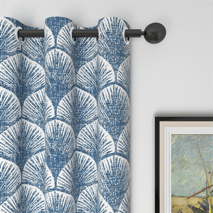 Zasłona w niebieski wzór japońskich wachlarzy