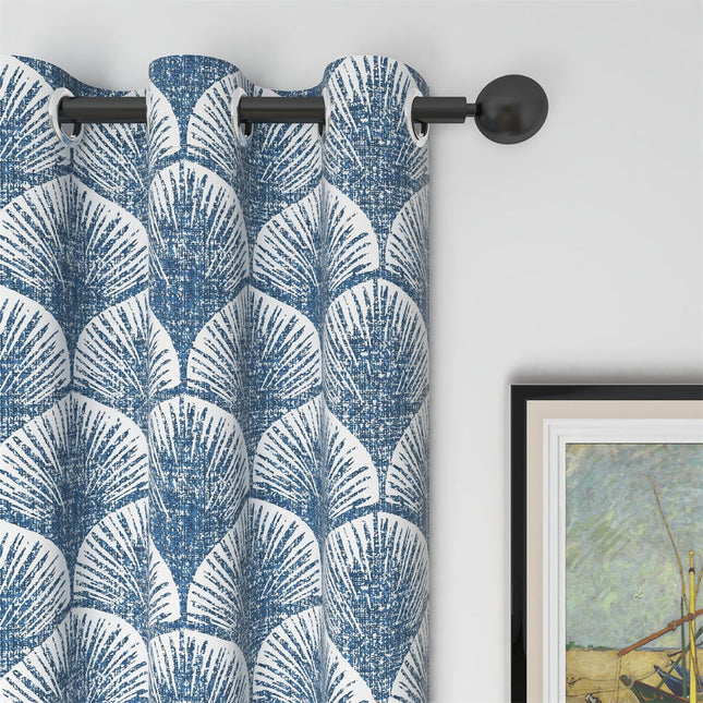 Zasłona w niebieski wzór japońskich wachlarzy