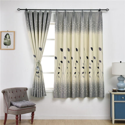 Beżowa zasłona w botaniczny wzór liści.