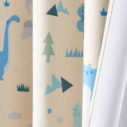 Beżowa dziecięca zasłona zaciemniająca w dinozaury