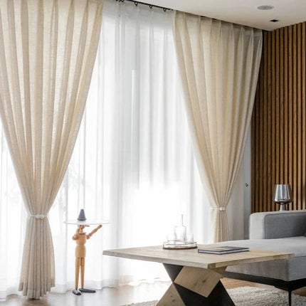 Beżowa firana lniana do salonu